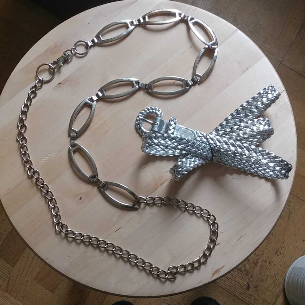 Silver Chain Belt and Silver Braided Belt